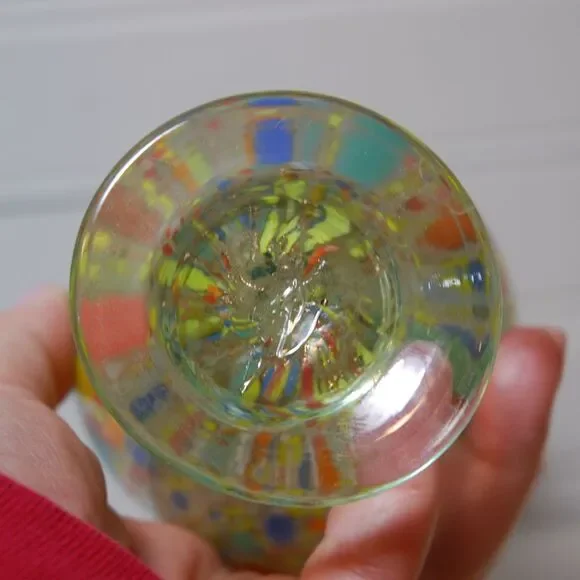 Vintage Carnival Pitcher Hurricane glass small vase handle Speckled Confetti - Picture 7 of 7